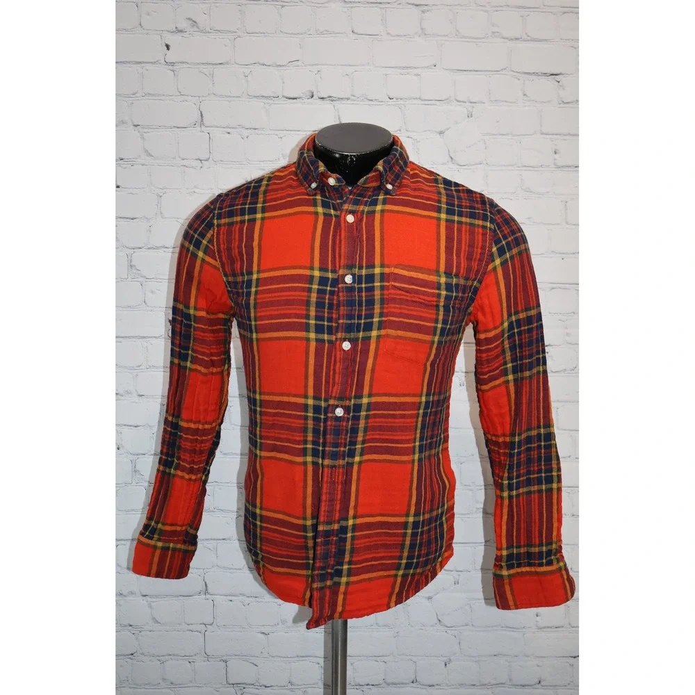 Banana Republic Lined Shirt Mens Medium Red Plaid Untucked Slim Fit Flannel